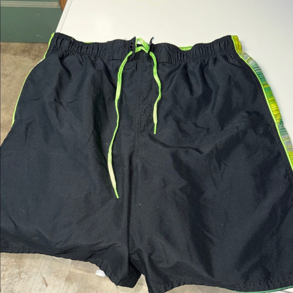 Nike Black and Neon Green Swim Trunks